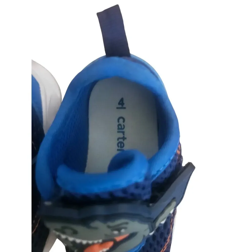 Carter's Toddler Boys Size 4 Navy Blue Dinosaur Hook & Loop Light Up Sneaker